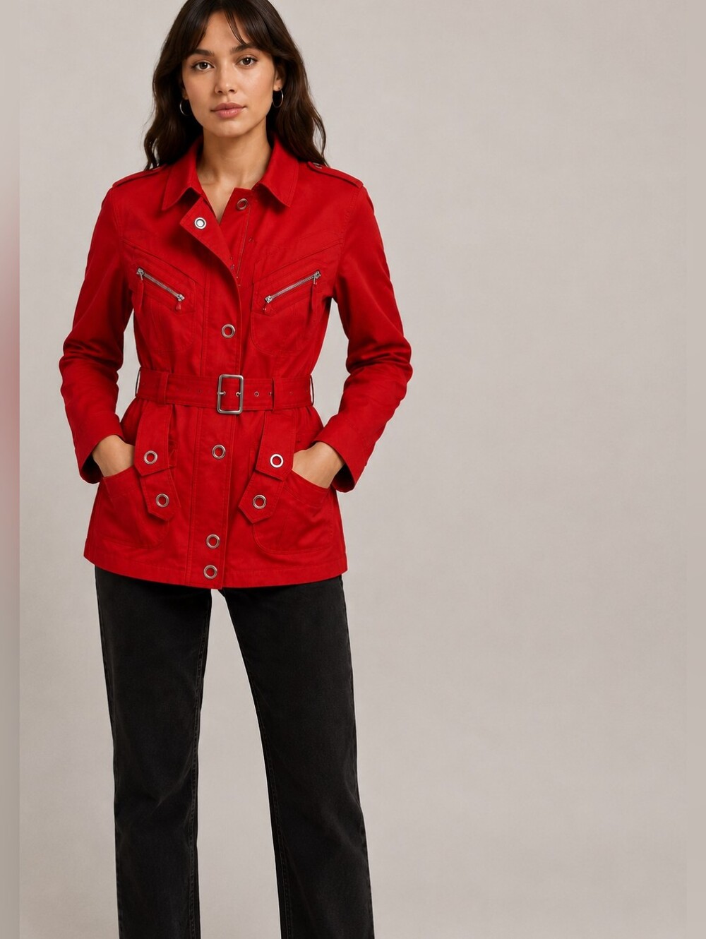 Vero Moda Red Utility Belted Jacket Medium